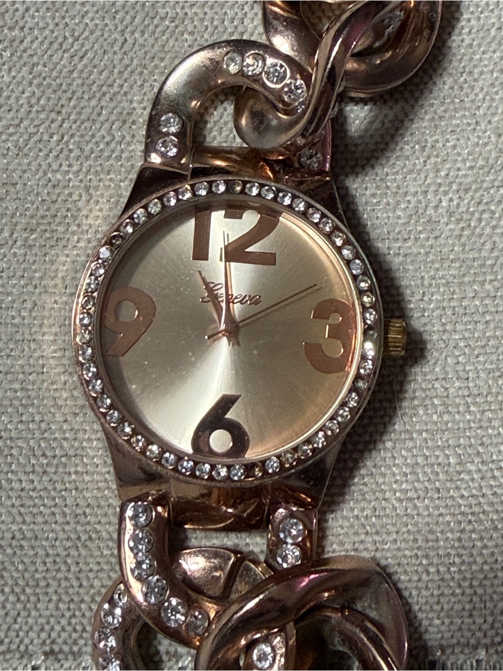 Geneva Rose Gold Tone Crystal Link Bracelet Watch